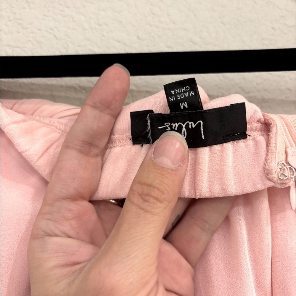 Sz M - NWOT Lulus Splendid Aura Light Pink Chiffon Pleated Strapless Maxi Dress - Picture 6 of 9